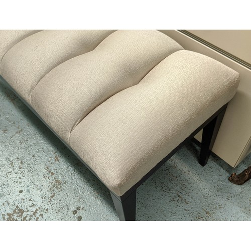 437 - HALL SEAT, contemporary silver fabric upholstered, 130cm x 46cm x 50cm.