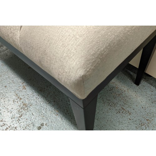 437 - HALL SEAT, contemporary silver fabric upholstered, 130cm x 46cm x 50cm.