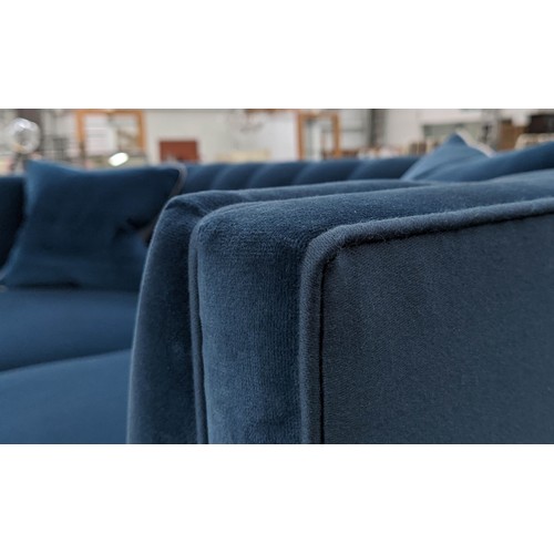 439 - SOFA, blue velvet button back design, 200cm x 90cm x 78cm.