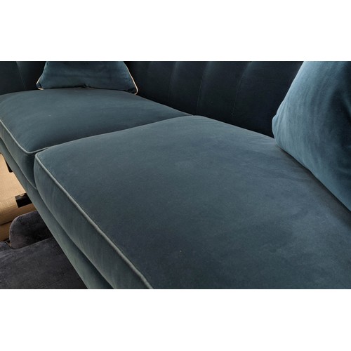 439 - SOFA, blue velvet button back design, 200cm x 90cm x 78cm.