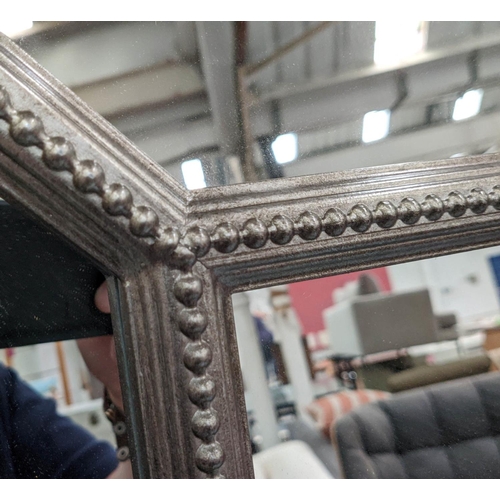 444 - WALL MIRROR, 158cm x 79cm, Continental style beaded silvered frame.