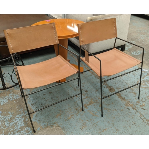 455 - DINING CHAIRS,  a set of five, including two carvers, slung leather seats, 81cm H. (5)