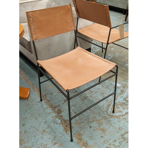 455 - DINING CHAIRS,  a set of five, including two carvers, slung leather seats, 81cm H. (5)