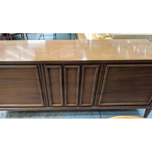 462 - THOMASVILLE SIDEBOARD, American walnut, with centre cane panelled doors flanked by drawers, 188cm x ... 