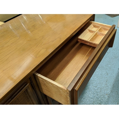 462 - THOMASVILLE SIDEBOARD, American walnut, with centre cane panelled doors flanked by drawers, 188cm x ... 