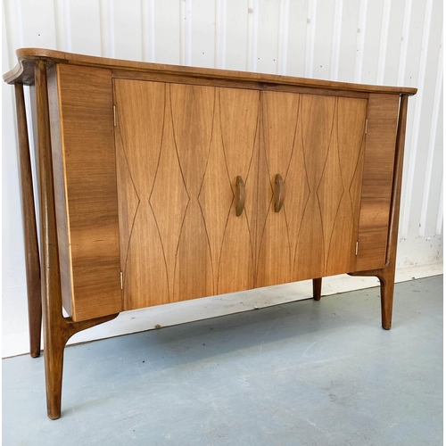 336 - SIDEBOARD, 1960s walnut, with two lozenge incised doors enclosing fitted drawers, by Everest, 129cm ... 