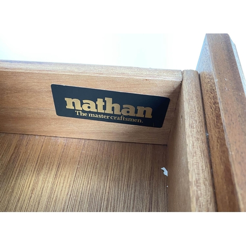 337 - NATHAN TEAK BUREAU, 1970s teak, with fall front fitted interior, writing surface and four long drawe... 