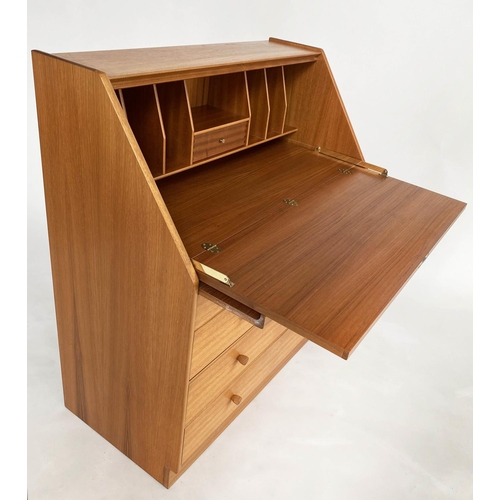 337 - NATHAN TEAK BUREAU, 1970s teak, with fall front fitted interior, writing surface and four long drawe... 