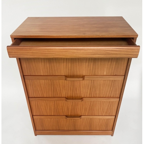 331 - CHEST, 1970s Afromosia teak, with 'blind' frieze drawer above four long deep drawers, and bentwood d... 