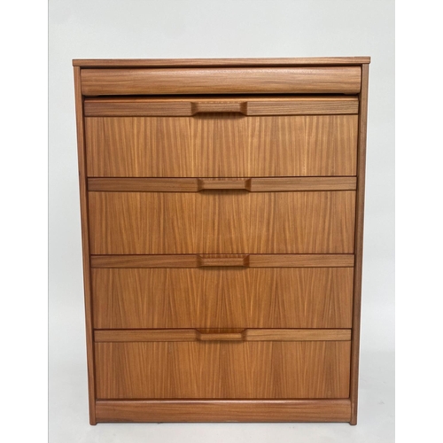 331 - CHEST, 1970s Afromosia teak, with 'blind' frieze drawer above four long deep drawers, and bentwood d... 