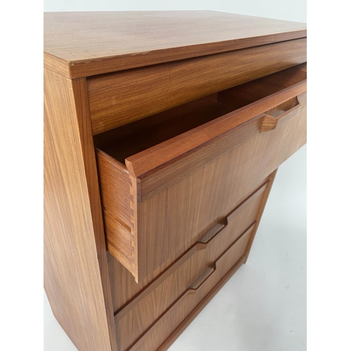 331 - CHEST, 1970s Afromosia teak, with 'blind' frieze drawer above four long deep drawers, and bentwood d... 