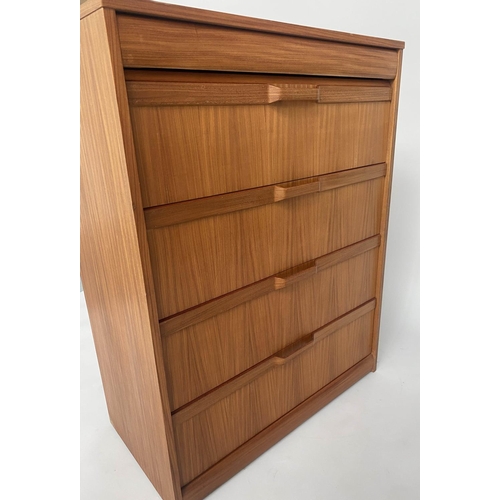 331 - CHEST, 1970s Afromosia teak, with 'blind' frieze drawer above four long deep drawers, and bentwood d... 