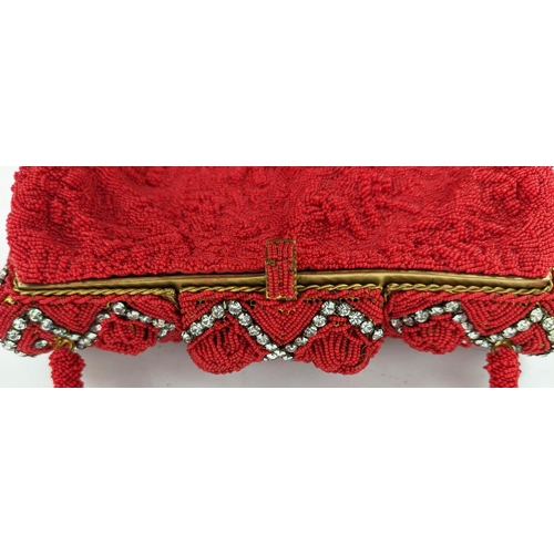 9 - EVENING BAGS, collection of three, comprising one in red, one in black with enameled decoration, the... 