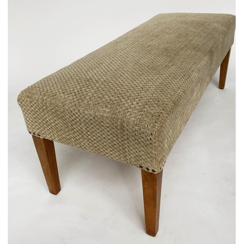 233 - WINDOW SEAT, traditional rectangular weave upholstered with tapering supports, 125cm W x 50cm D x 48... 