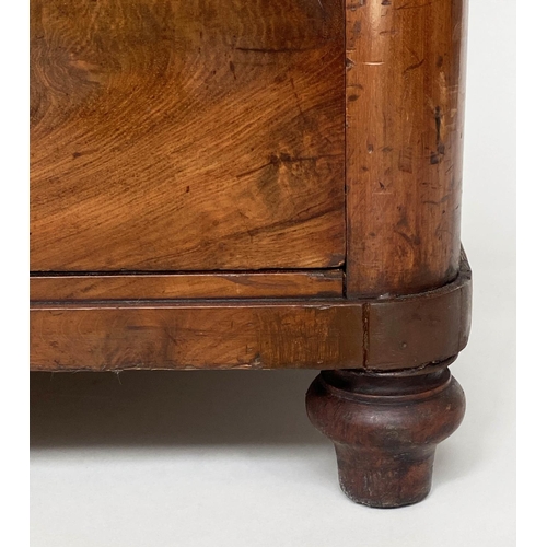 221 - SIDE CABINET, 19th century French flame mahogany, with two curved and shaped doors above five drawer... 