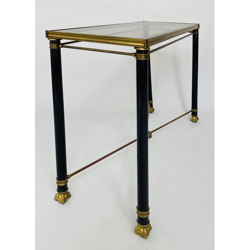 225 - CONSOLE TABLE, mid 20th century Empire style, gilt metal inset glazed top, base with X stretcher and... 