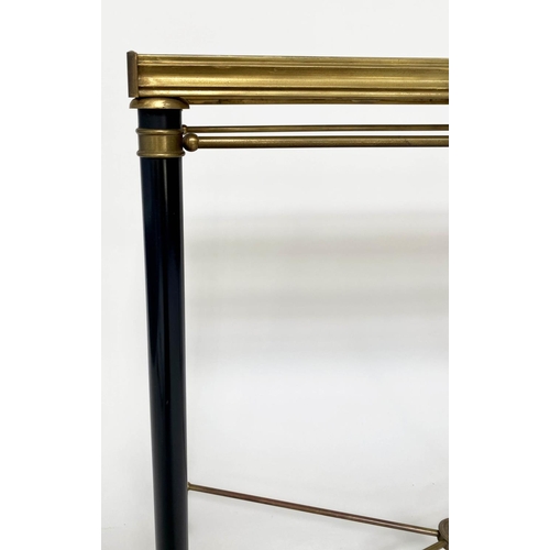 225 - CONSOLE TABLE, mid 20th century Empire style, gilt metal inset glazed top, base with X stretcher and... 