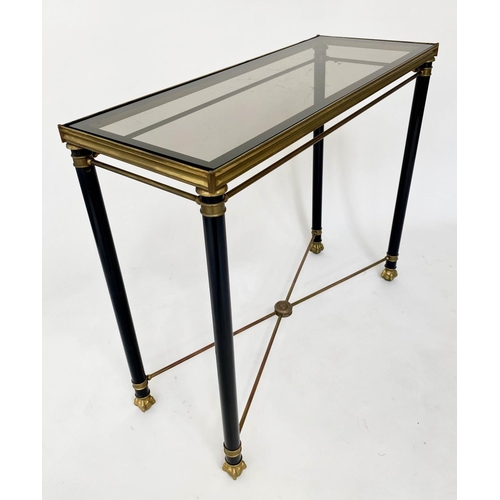 225 - CONSOLE TABLE, mid 20th century Empire style, gilt metal inset glazed top, base with X stretcher and... 