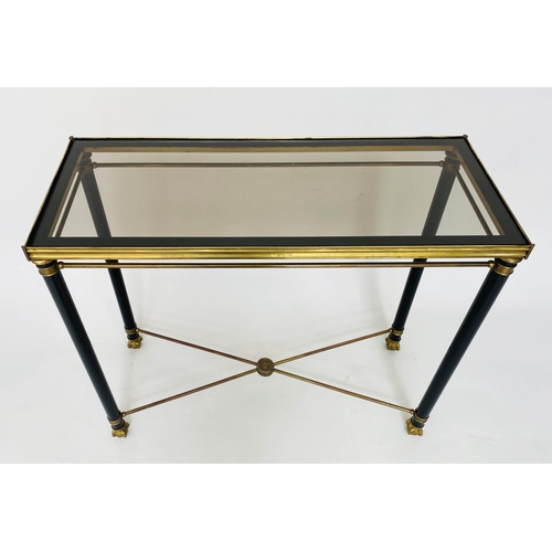 225 - CONSOLE TABLE, mid 20th century Empire style, gilt metal inset glazed top, base with X stretcher and... 