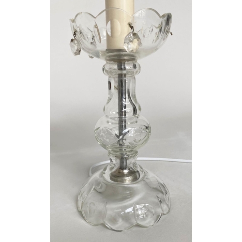 226 - TABLE LAMPS, a pair early 20th century glass of candle form, 40cm H. (2)