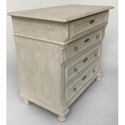 227 - COMMODE, 19th century French traditionally grey painted with four long drawers, 104cm x 57cm x 94cm ... 