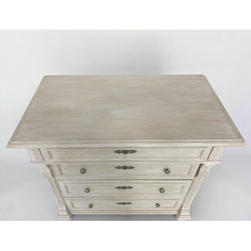 227 - COMMODE, 19th century French traditionally grey painted with four long drawers, 104cm x 57cm x 94cm ... 