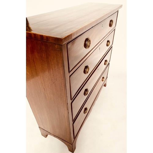 213 - HALL CHEST, George III figured mahogany and boxwood line inlaid of adapted shallow proportions with ... 