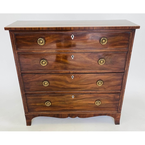 213 - HALL CHEST, George III figured mahogany and boxwood line inlaid of adapted shallow proportions with ... 