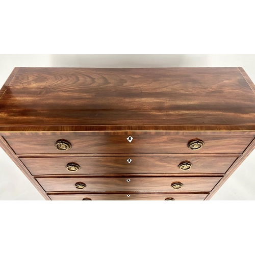 213 - HALL CHEST, George III figured mahogany and boxwood line inlaid of adapted shallow proportions with ... 