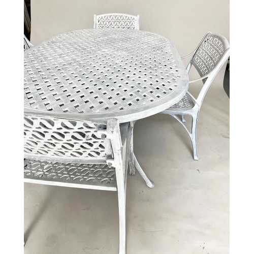 216 - GARDEN SET, painted cast aluminium, rounded rectangular table with four armchairs, table 180cm x 105... 