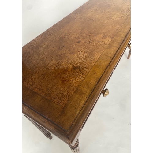 212 - HALL TABLE, George III design burr walnut, and crossbanded with four short frieze drawers, 126cm x 7... 