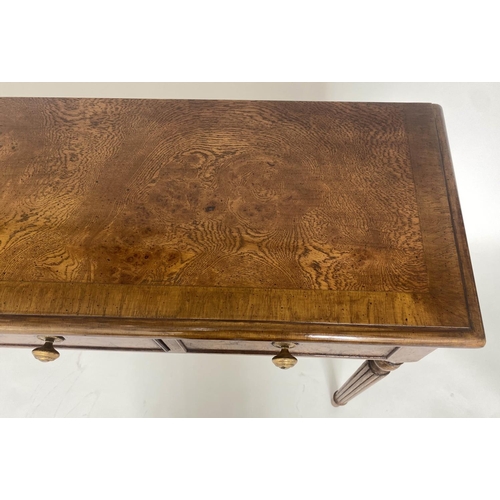 212 - HALL TABLE, George III design burr walnut, and crossbanded with four short frieze drawers, 126cm x 7... 