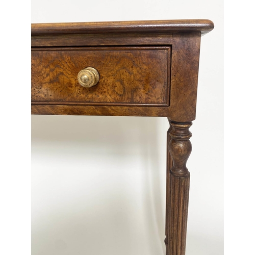 212 - HALL TABLE, George III design burr walnut, and crossbanded with four short frieze drawers, 126cm x 7... 