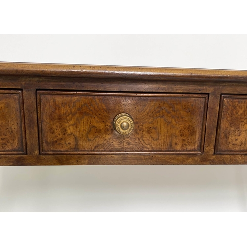 212 - HALL TABLE, George III design burr walnut, and crossbanded with four short frieze drawers, 126cm x 7... 