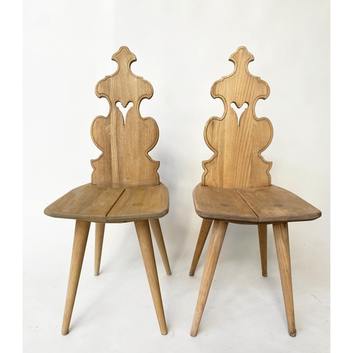 202 - SWISS HALL CHAIRS, a pair, late 19th/early 20th century elm, with pierced backs and cleated seats, 3... 