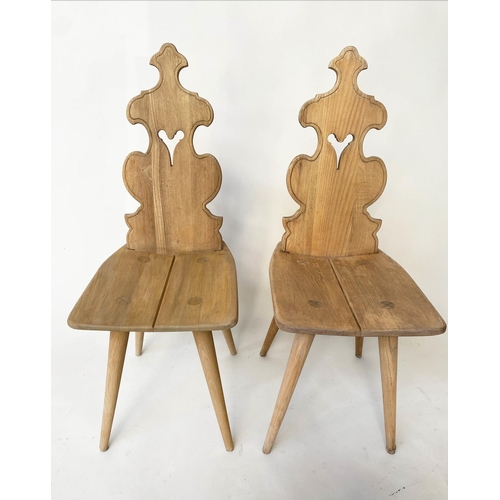 202 - SWISS HALL CHAIRS, a pair, late 19th/early 20th century elm, with pierced backs and cleated seats, 3... 