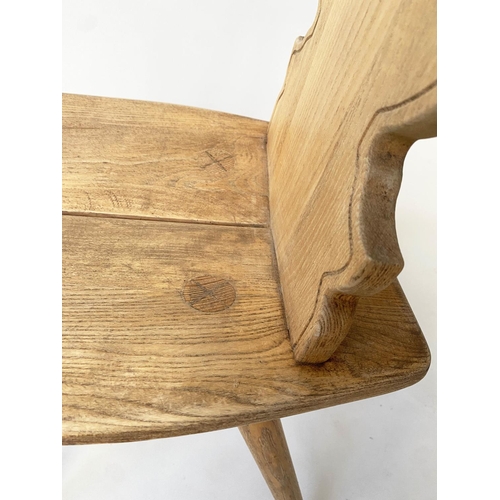 202 - SWISS HALL CHAIRS, a pair, late 19th/early 20th century elm, with pierced backs and cleated seats, 3... 