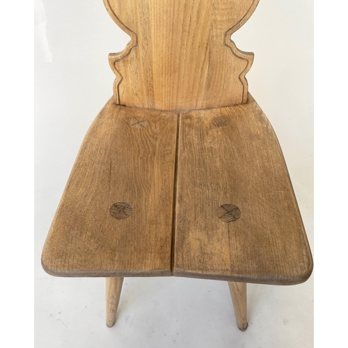 202 - SWISS HALL CHAIRS, a pair, late 19th/early 20th century elm, with pierced backs and cleated seats, 3... 