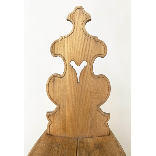 202 - SWISS HALL CHAIRS, a pair, late 19th/early 20th century elm, with pierced backs and cleated seats, 3... 