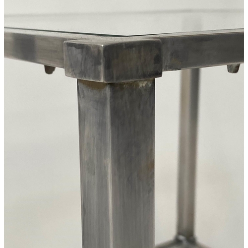 203 - LAMP TABLES, a pair, 1960s, silvered metal, each with two tiers, 45cm sq. x 50cm H. (2)