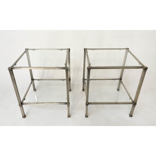 203 - LAMP TABLES, a pair, 1960s, silvered metal, each with two tiers, 45cm sq. x 50cm H. (2)