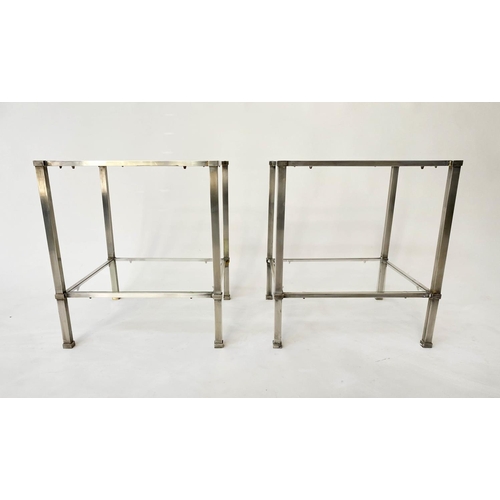 203 - LAMP TABLES, a pair, 1960s, silvered metal, each with two tiers, 45cm sq. x 50cm H. (2)