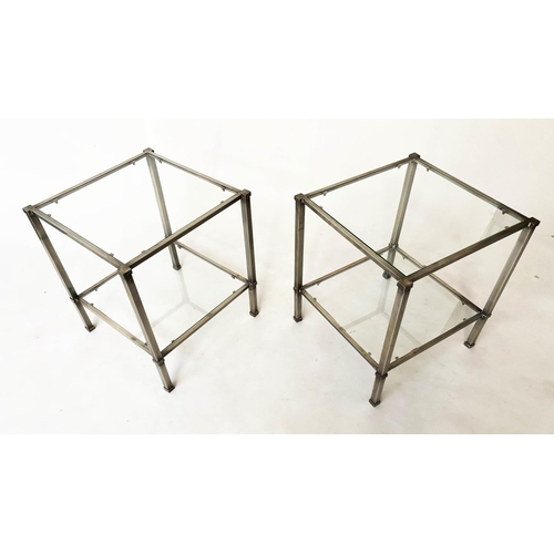 203 - LAMP TABLES, a pair, 1960s, silvered metal, each with two tiers, 45cm sq. x 50cm H. (2)