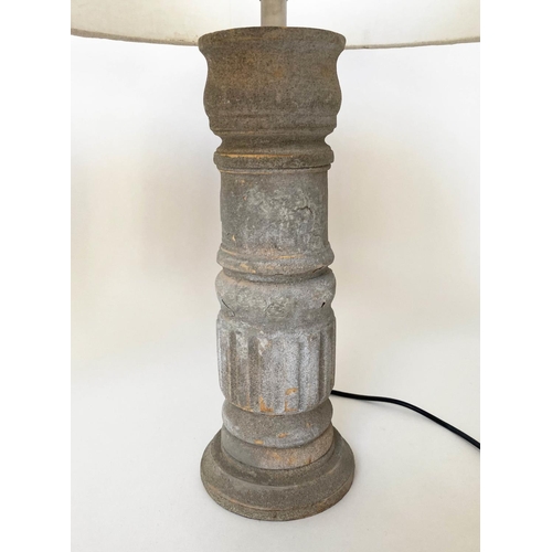 204 - TABLE LAMPS, a pair, turned baluster column and stone effect, with shades, 66cm H. (2)