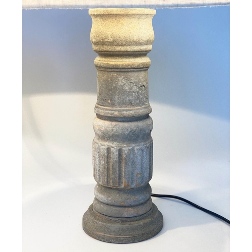 204 - TABLE LAMPS, a pair, turned baluster column and stone effect, with shades, 66cm H. (2)