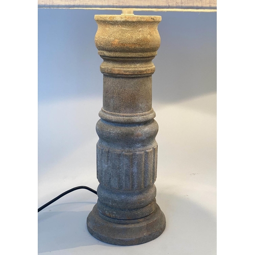 204 - TABLE LAMPS, a pair, turned baluster column and stone effect, with shades, 66cm H. (2)