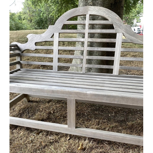 197 - GARDEN BENCH, weathered slatted teak, after a design by Sir Edwin Lutyens, 166cm W.