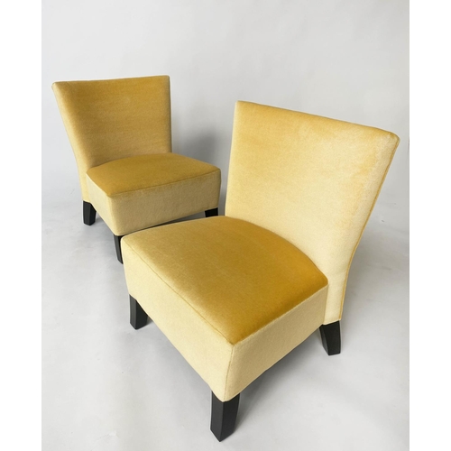 186 - 'SCOTT' COCKTAIL CHAIRS, a pair, by Philippe Humel, yellow mohair upholstered with square tapering s... 