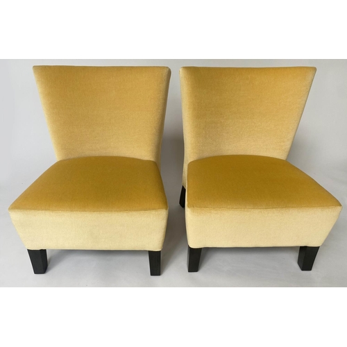 186 - 'SCOTT' COCKTAIL CHAIRS, a pair, by Philippe Humel, yellow mohair upholstered with square tapering s... 