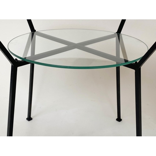 188 - LAMP TABLE BY CHARLES RAMOS (French b.1925), 1950's marble top with glass undertier, on iron support... 